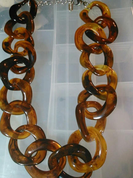 Signed Tortoise Shell Linked Necklace - Picture 2 of 4
